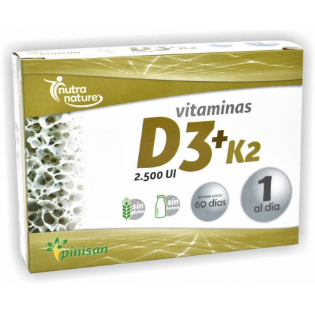Vitaminas D3 + K2  2500 ui 60 caps pinisan