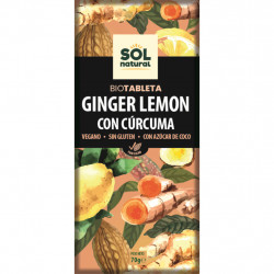 Tableta de chocolate jengibre , limón y curcuma 70 g sol natural