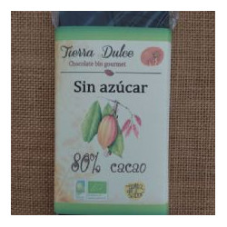 Tableta sin azúcar 80 % cacao con almendras 95 g tierra dulce