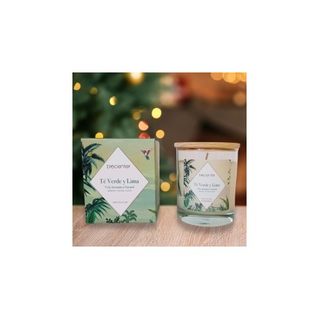 Vela natural de cera de soja te verde y lima 200 g biocenter